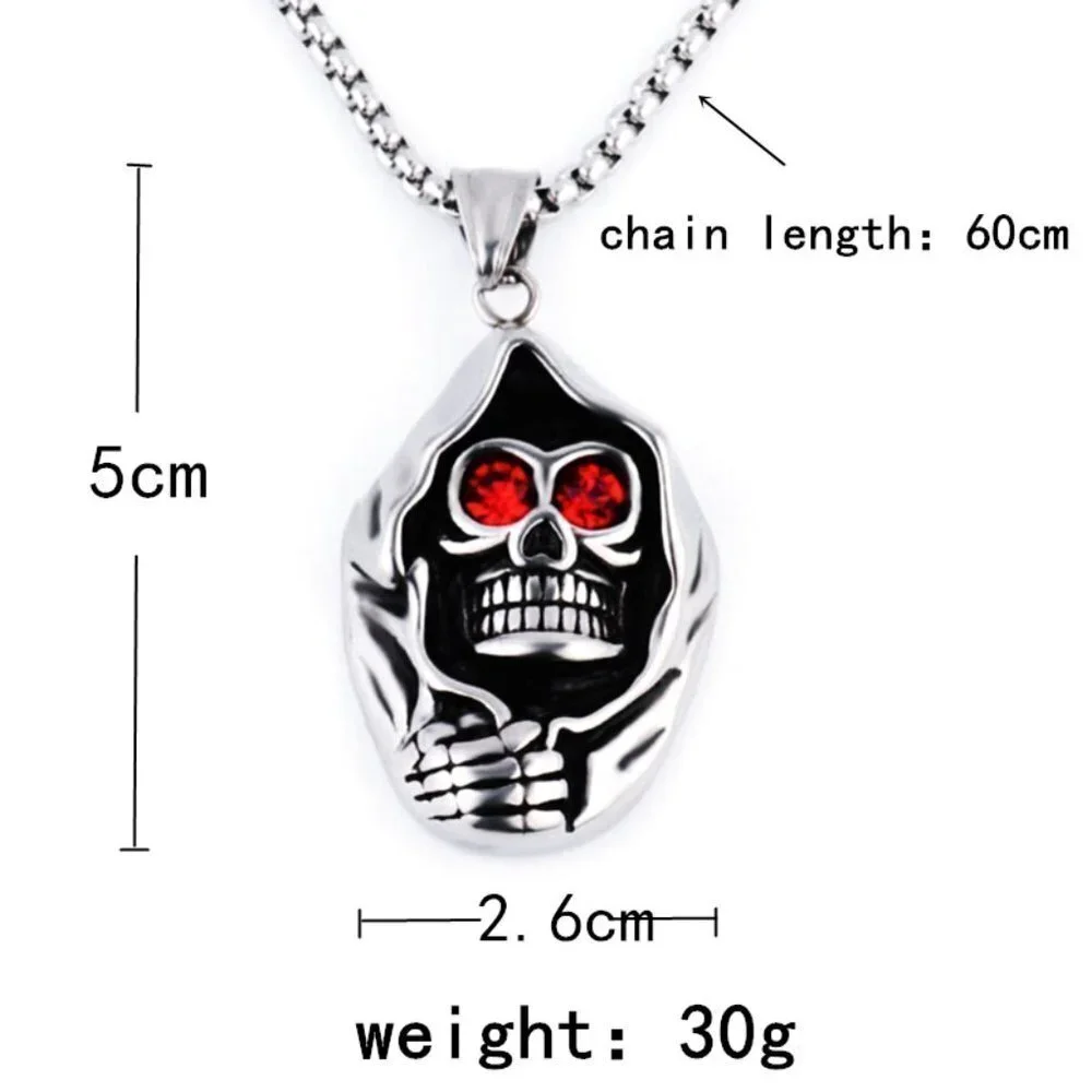 ❤️Surgical punk ghost head ruby skull necklace, N90201P110